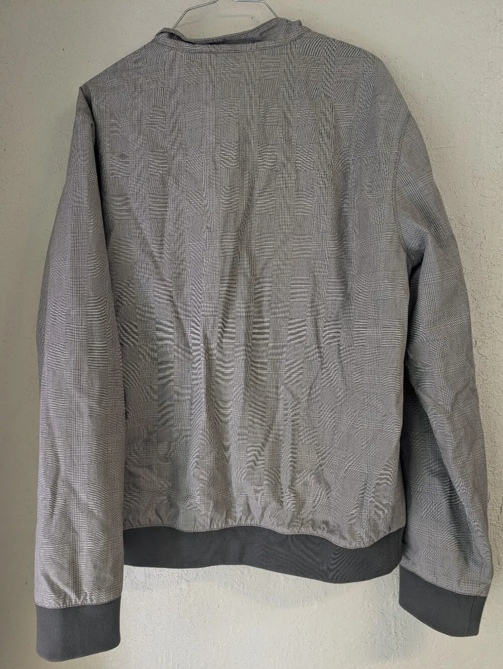 Banana Republic Checkered Bomber Jacket L Gray Pockets Collar Ribbed Cuffs